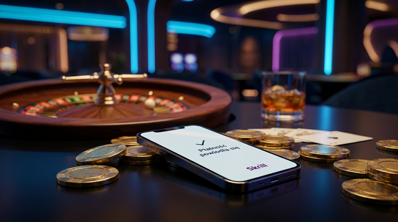 Transakcja Skrill w kasynie online na ekranie smartfona